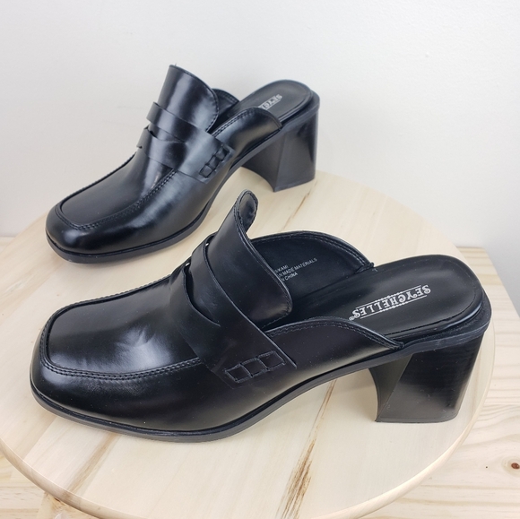 Seychelles Kami Black mules Size 10M Block Chunky Heel 90s Y2K Preppy Academia - Picture 9 of 12